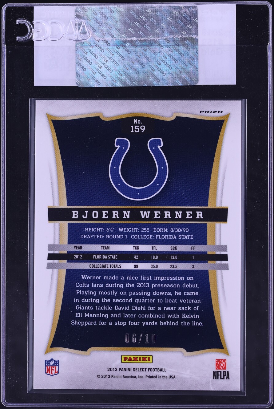 2013 Select Gold Prizm Bjoern Werner ROOKIE /10 #159 CGC AUTH