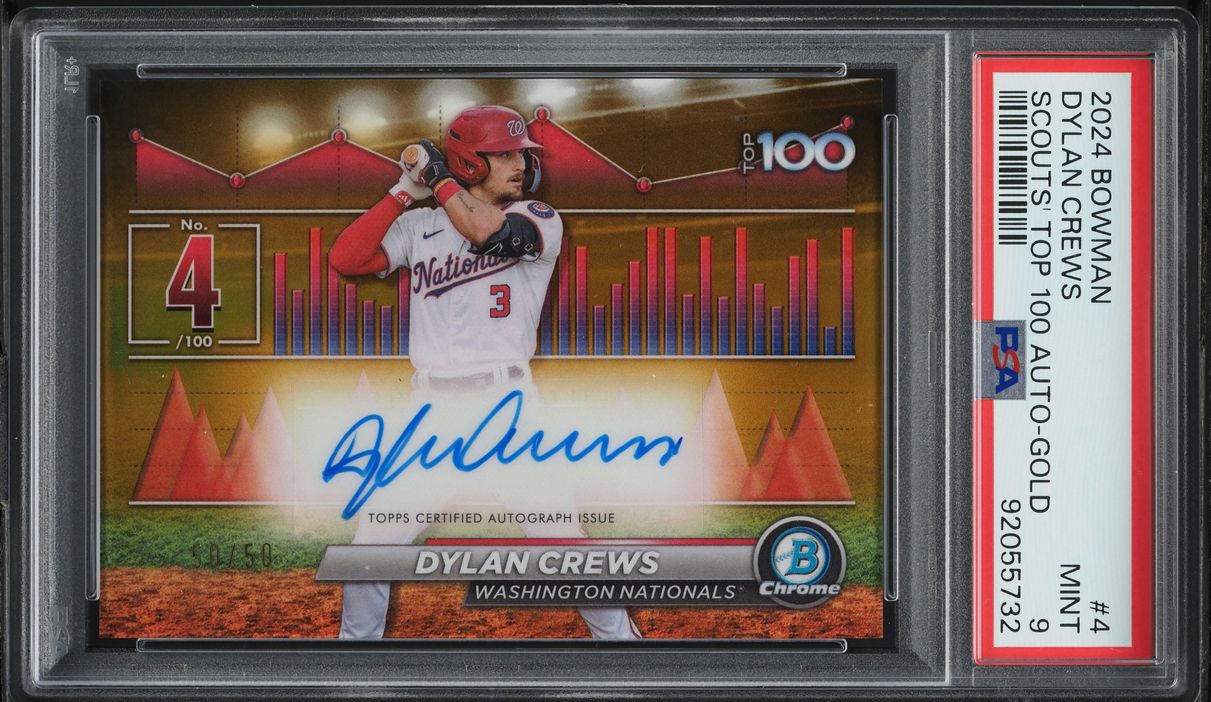 2024 Bowman Chrome Scouts' Top 100 Gold Dylan Crews ROOKIE AUTO 50/50 PSA 9 MINT
