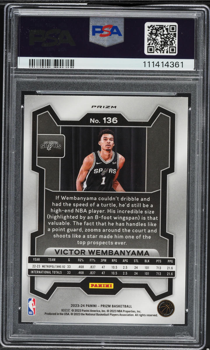 2023 Panini Prizm Green Victor Wembanyama ROOKIE #136 PSA 8.5 NM-MT+