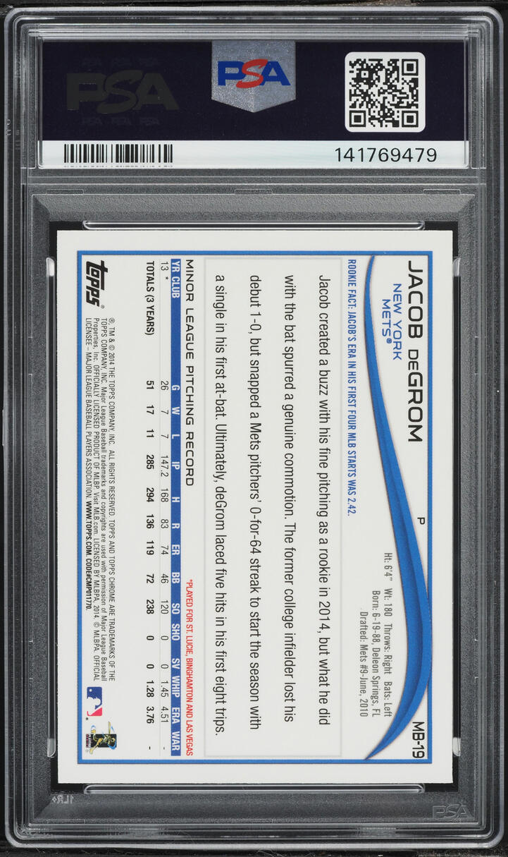 2014 Topps Chrome Update Jacob DeGrom ROOKIE #MB-19 PSA 9 MINT