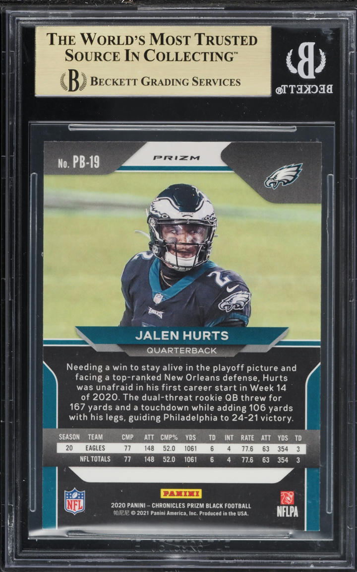 2020 Panini Prizm Black Silver Jalen Hurts ROOKIE #PB-19 BGS 9.5 GEM MINT