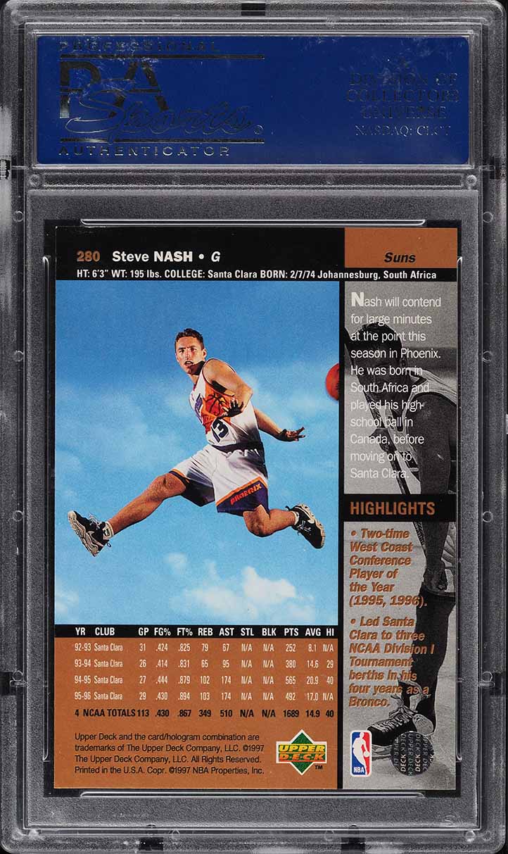 1996 Upper Deck Basketball Steve Nash ROOKIE #280 PSA 10 GEM MINT