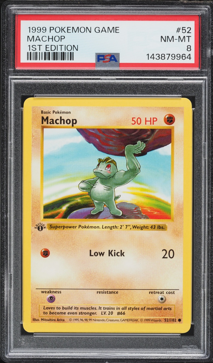 1999 Pokemon Base Set 1st Edition Machop #52 PSA 8 NM-MT