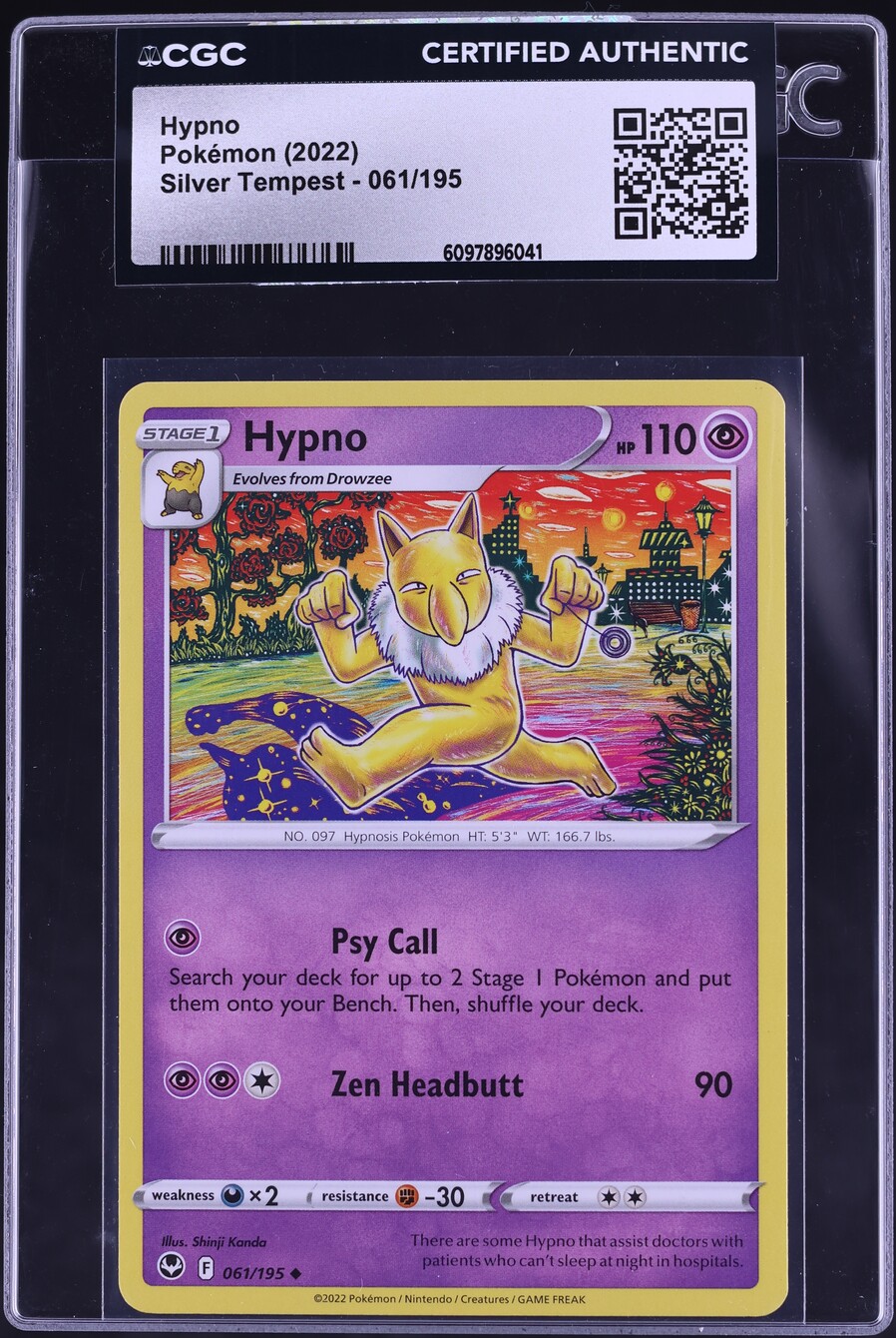 2022 Pokemon Sword & Shield Silver Tempest Hypno #61 CGC AUTH
