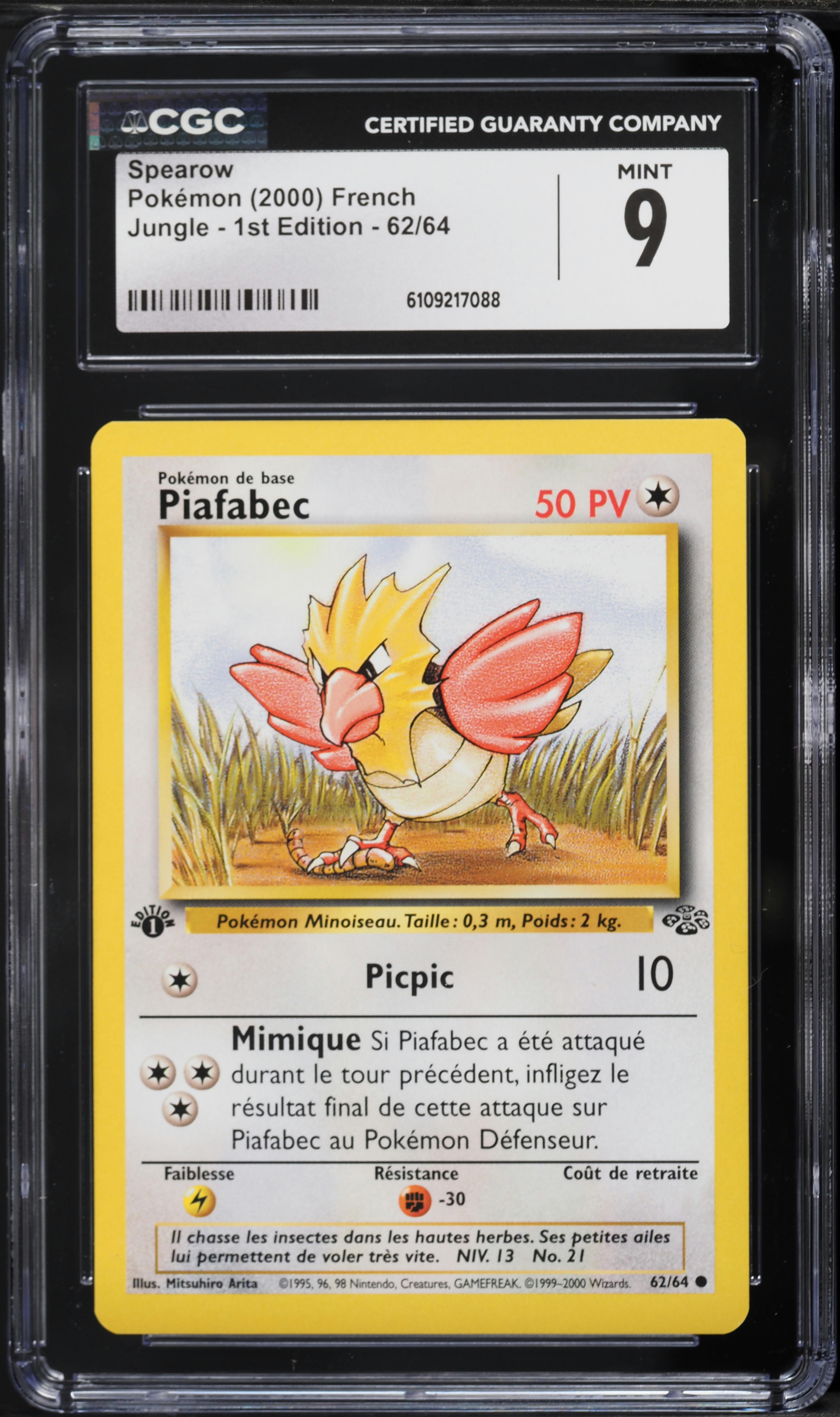 2000 Pokemon French Jungle 1st Edition Spearow #62 CGC 9 MINT