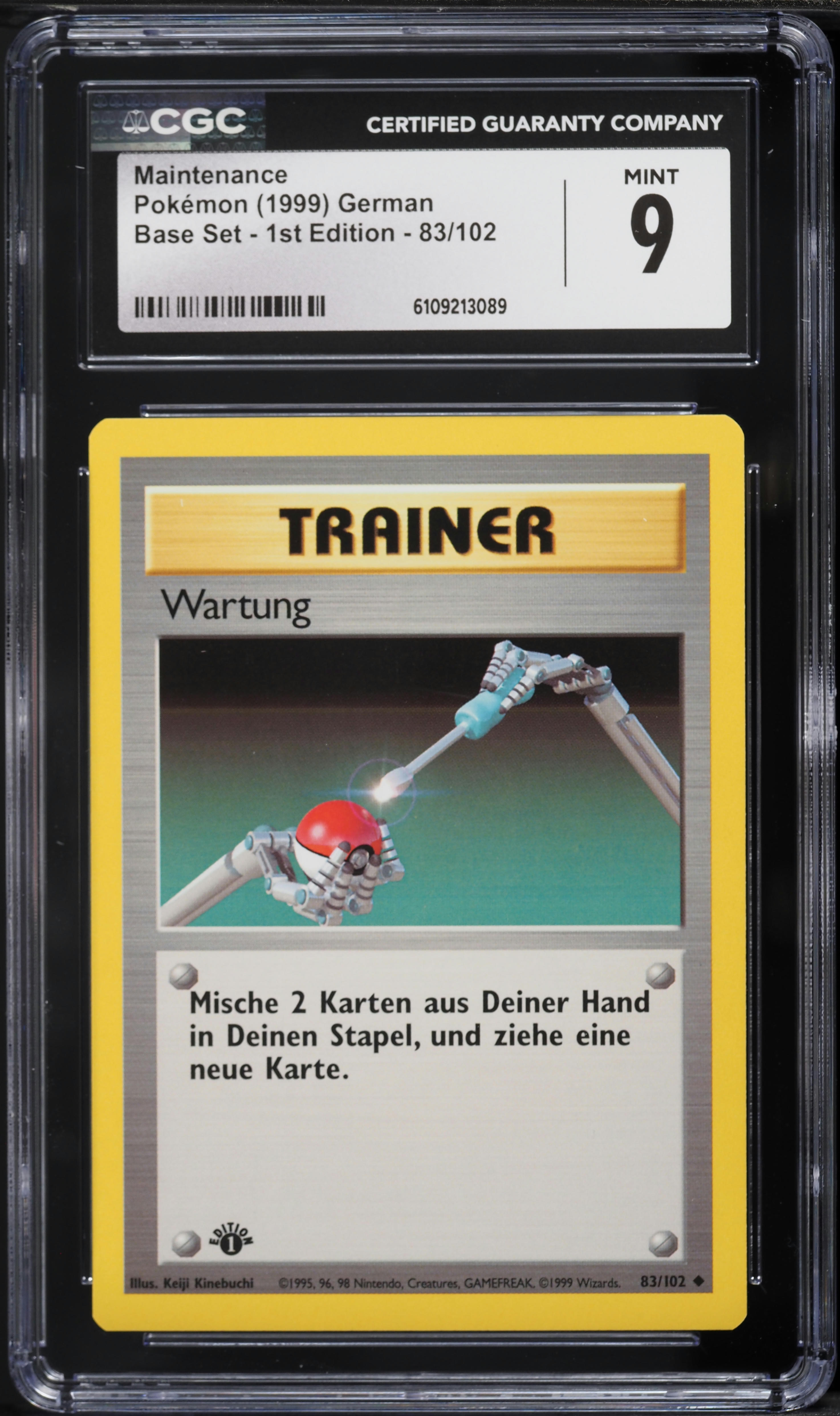 1999 Pokemon German Base Set 1st Edition Maintenance #83 CGC 9 MINT