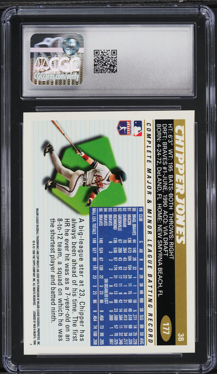 1996 Topps Chipper Jones #177 CGC 10 GEM MINT