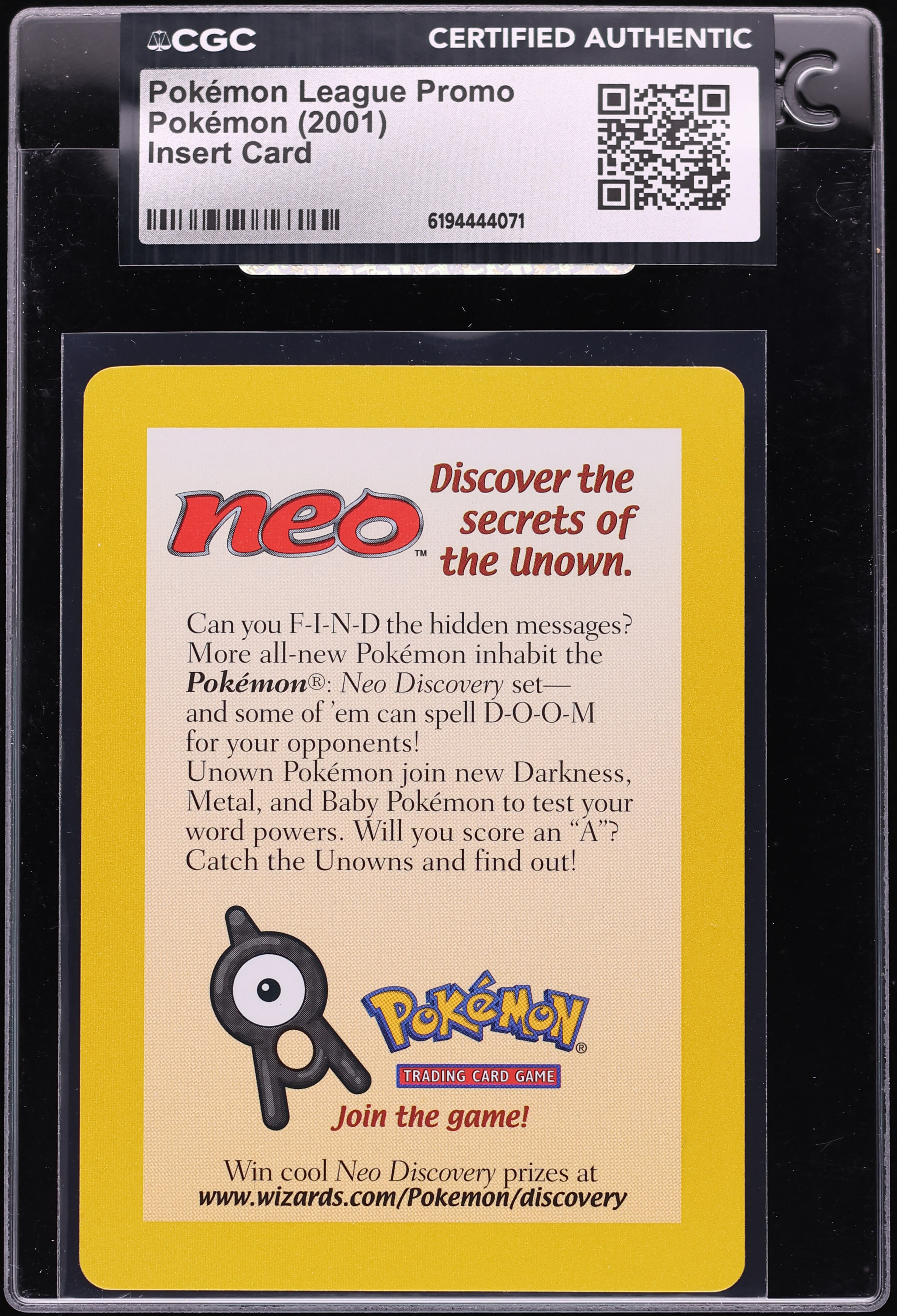 2001 Pokemon League Promo Insert Card CGC AUTH