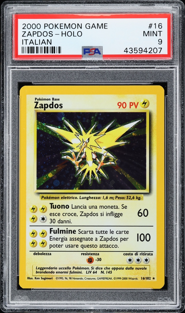 2000 Pokemon Italian Base Set Holo Zapdos #16 PSA 9 MINT