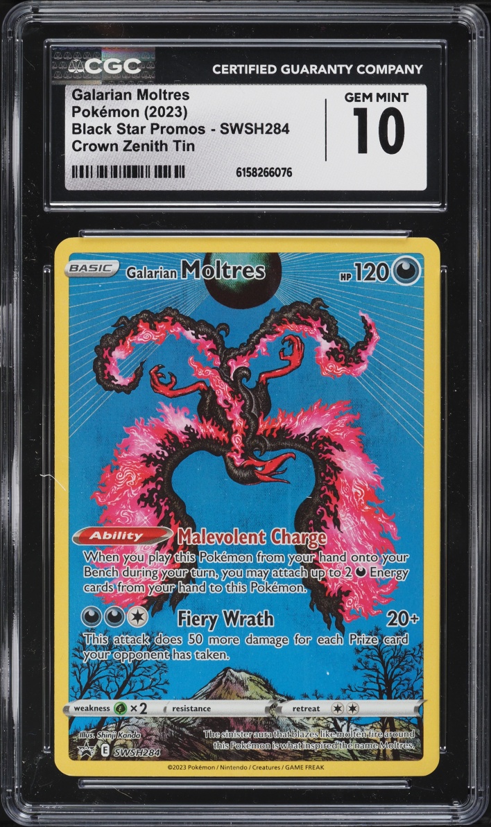 2023 Pokemon Sword & Shield Promo Crown Zenith Tin Full Art Galarian Moltres #SWSH284 CGC 10
