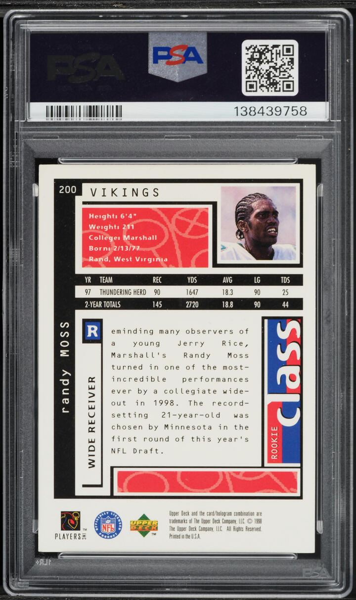 1998 Upper Deck Choice Randy Moss ROOKIE #200 PSA 4 VGEX