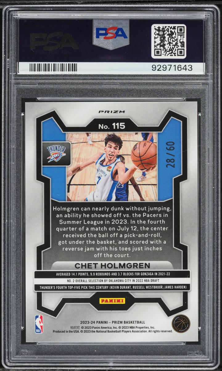 2023 Panini Prizm Orange Wave Chet Holmgren /60 #115 PSA 10 GEM MINT