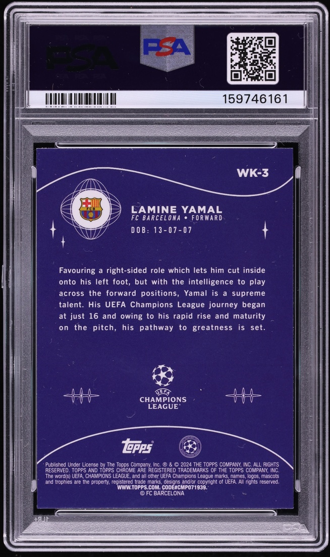 2023 Topps Chrome UEFA Club Competitions Wonderkids Lamine Yamal ROOKIE #WK-3 PSA 10 GEM MINT