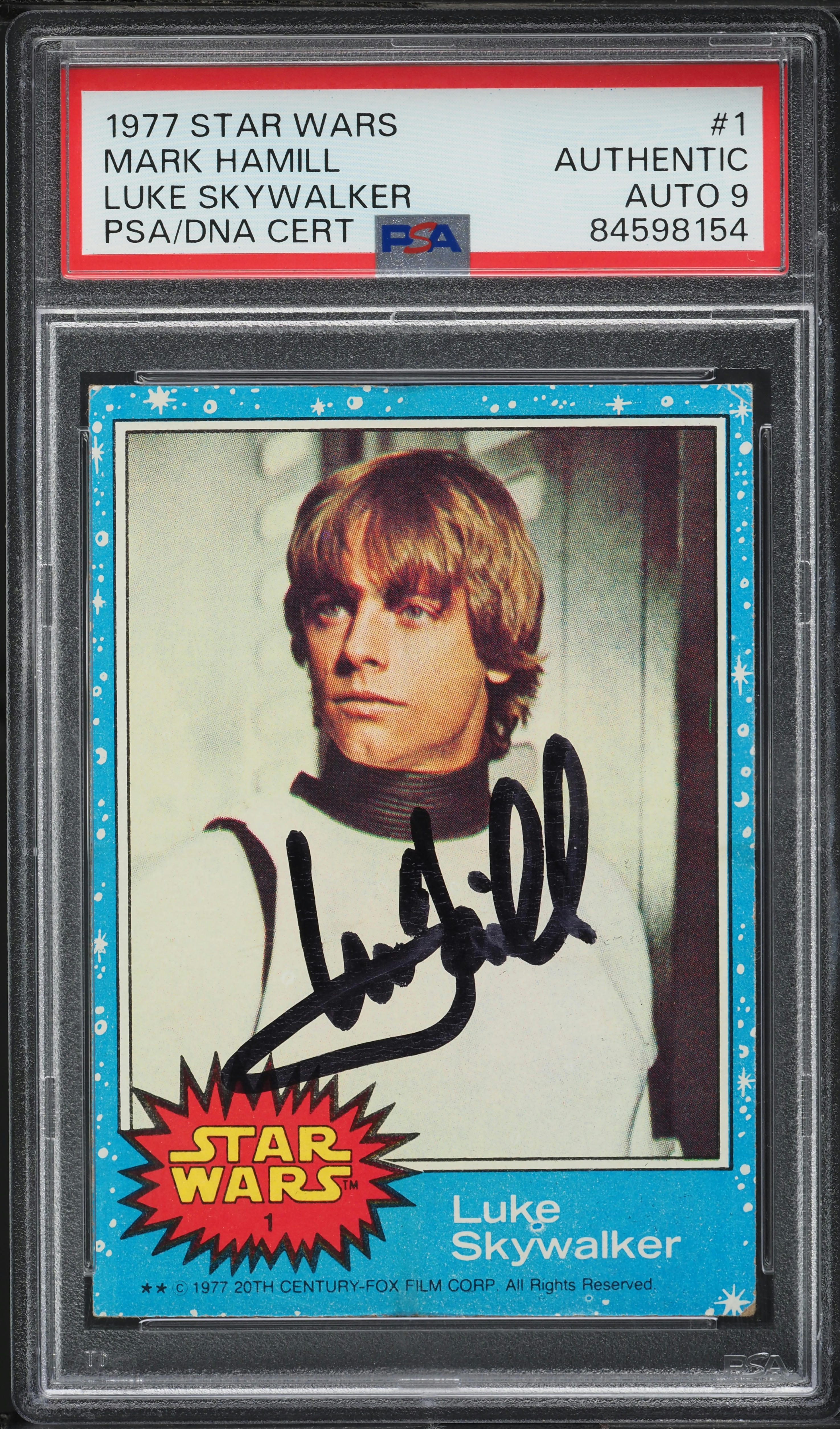 1977 Topps Star Wars Luke Skywalker Mark Hamill AUTO DNA 9