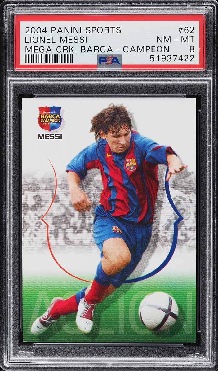2004 Panini Sports Mega Cracks Barca Lionel Messi ROOKIE #62 PSA 8