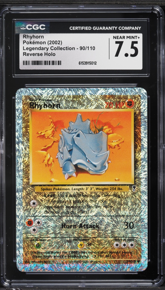 2002 Pokemon Legendary Collection Reverse Holo Rhyhorn #90 CGC 7.5 NRMT+