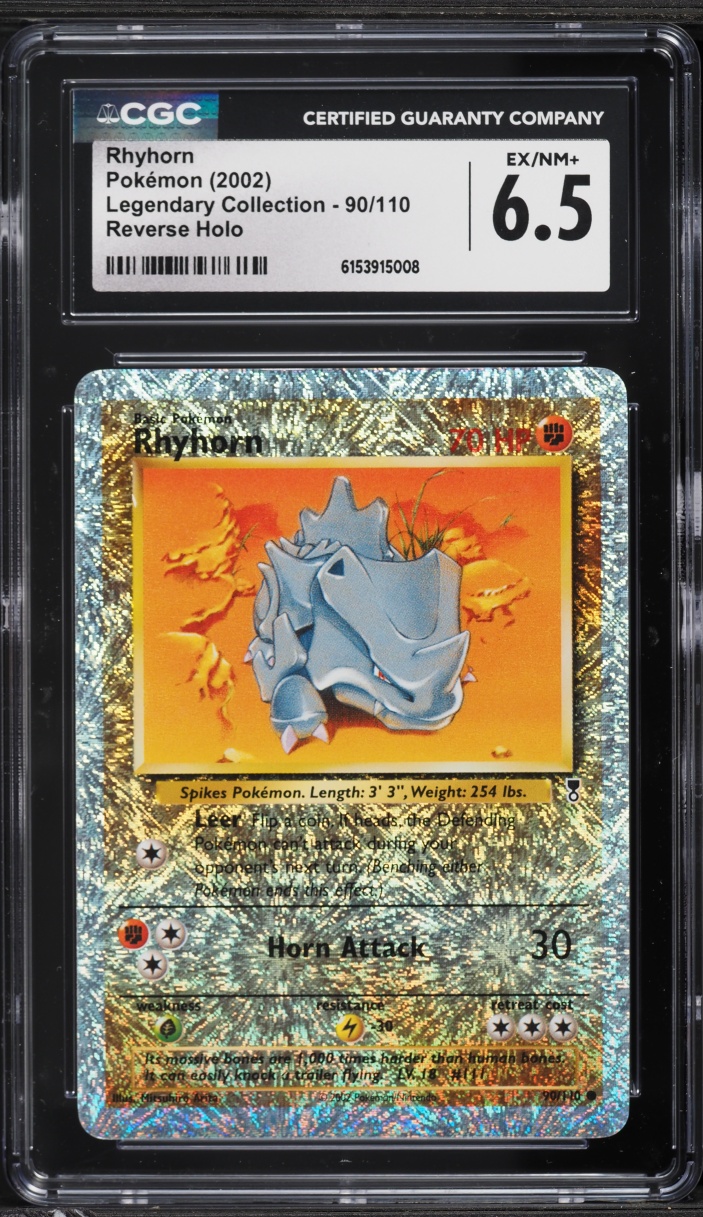 2002 Pokemon Legendary Collection Reverse Holo Rhyhorn #90 CGC 6.5 EXMT+