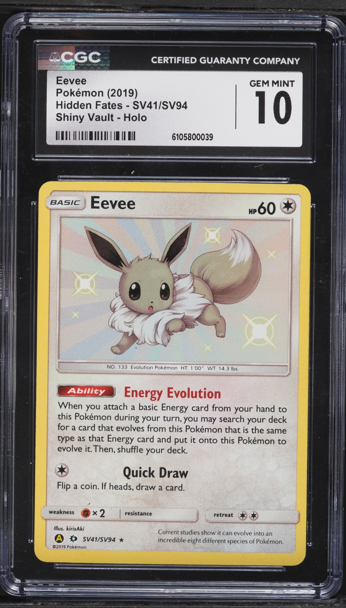 2019 Pokemon Sun & Moon Hidden Fates Shiny Eevee #SV41 CGC 10 GEM MINT