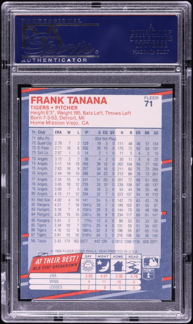 1988 Fleer Frank Tanana #71 PSA 10 GEM MINT
