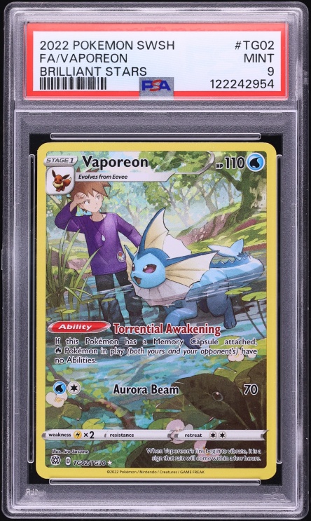 2022 Pokemon Sword & Shield Brilliant Stars Trainer Gallery CHR Vaporeon #TG02 PSA 9 MINT