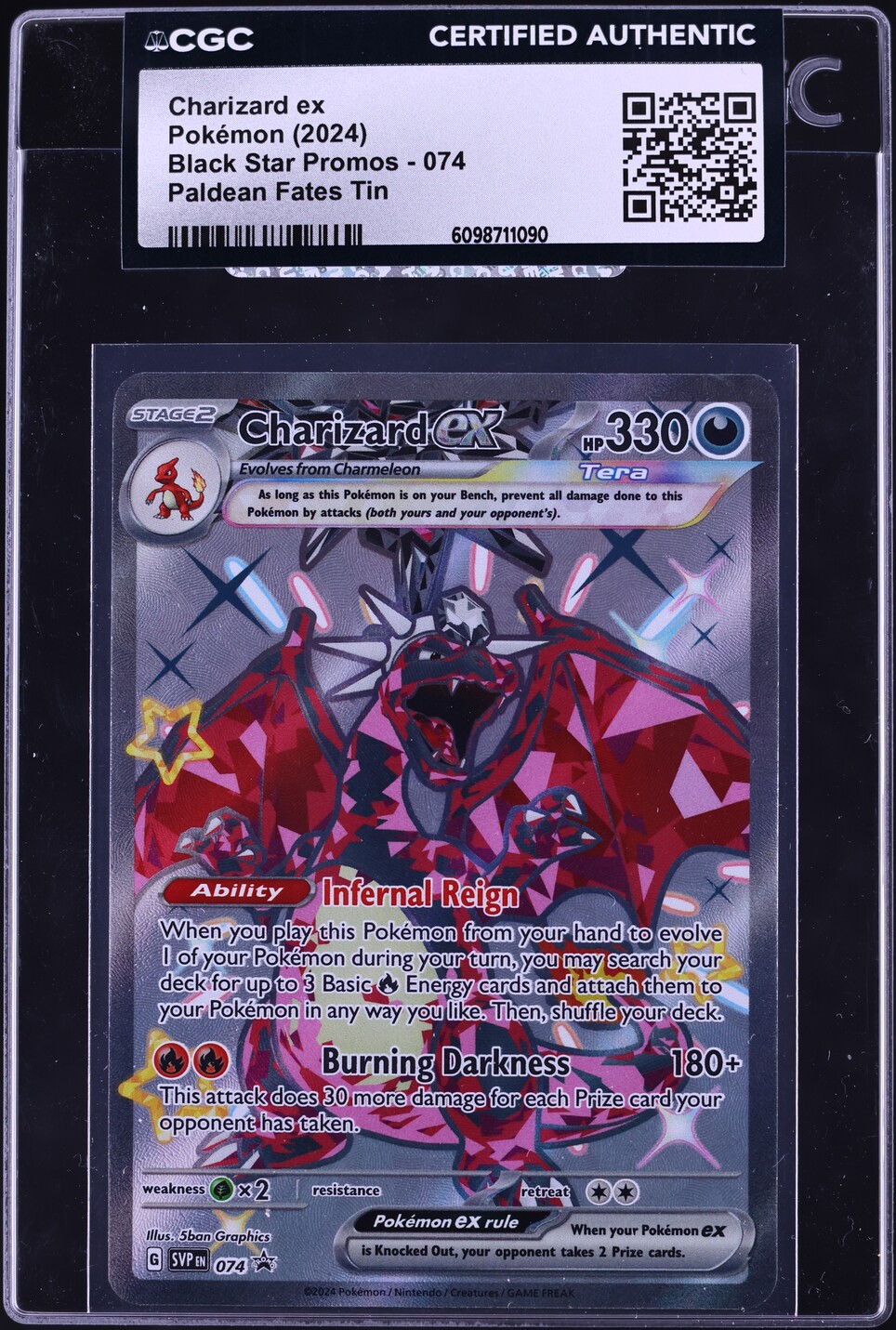 2024 Pokemon Scarlet & Violet Promo Paldean Fates Alt Art Shiny Charizard ex #74 CGC AUTH
