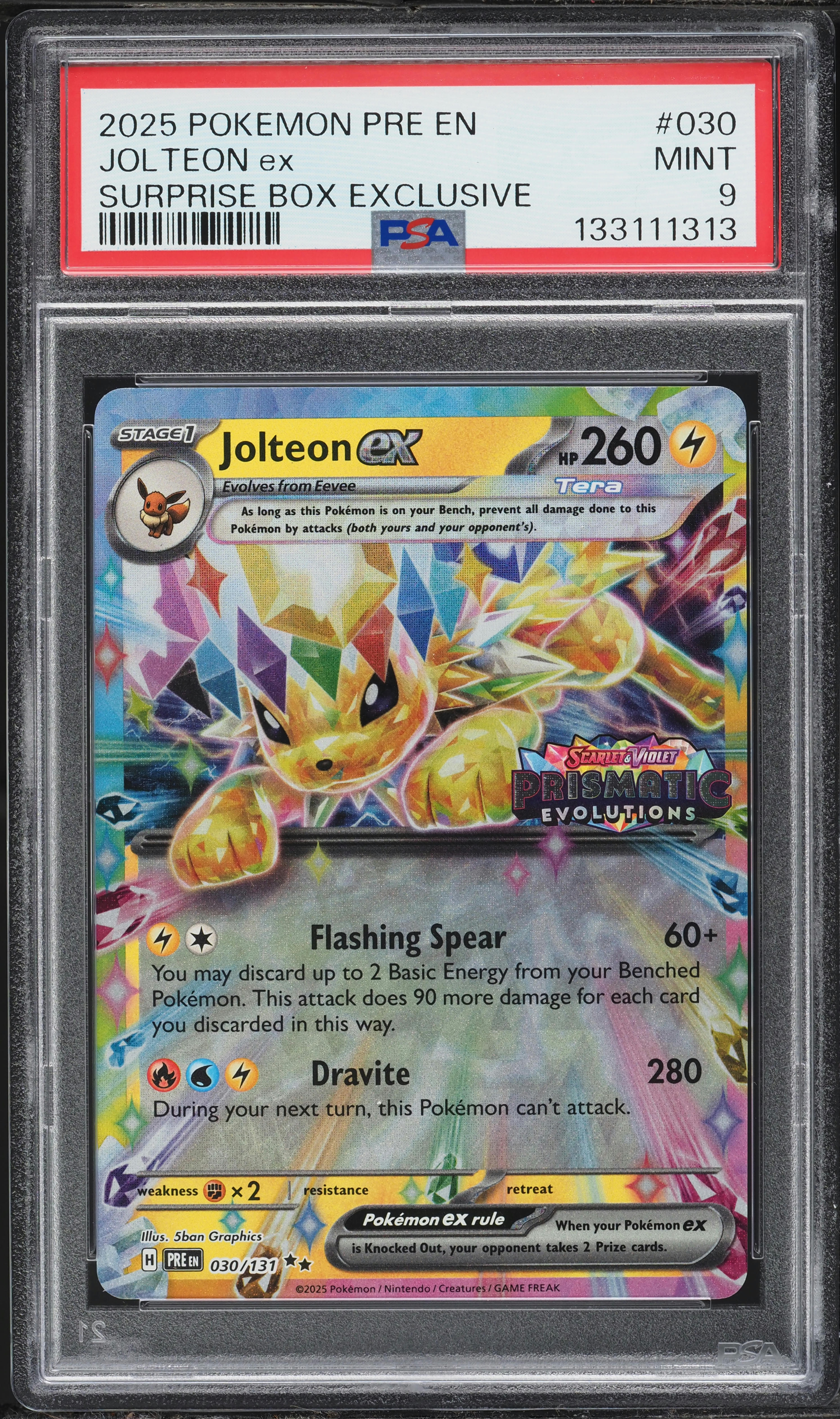 2025 Pokemon SWSH Prismatic Evolutions Surprise Box Holo Jolteon EX #3 PSA 9 MINT