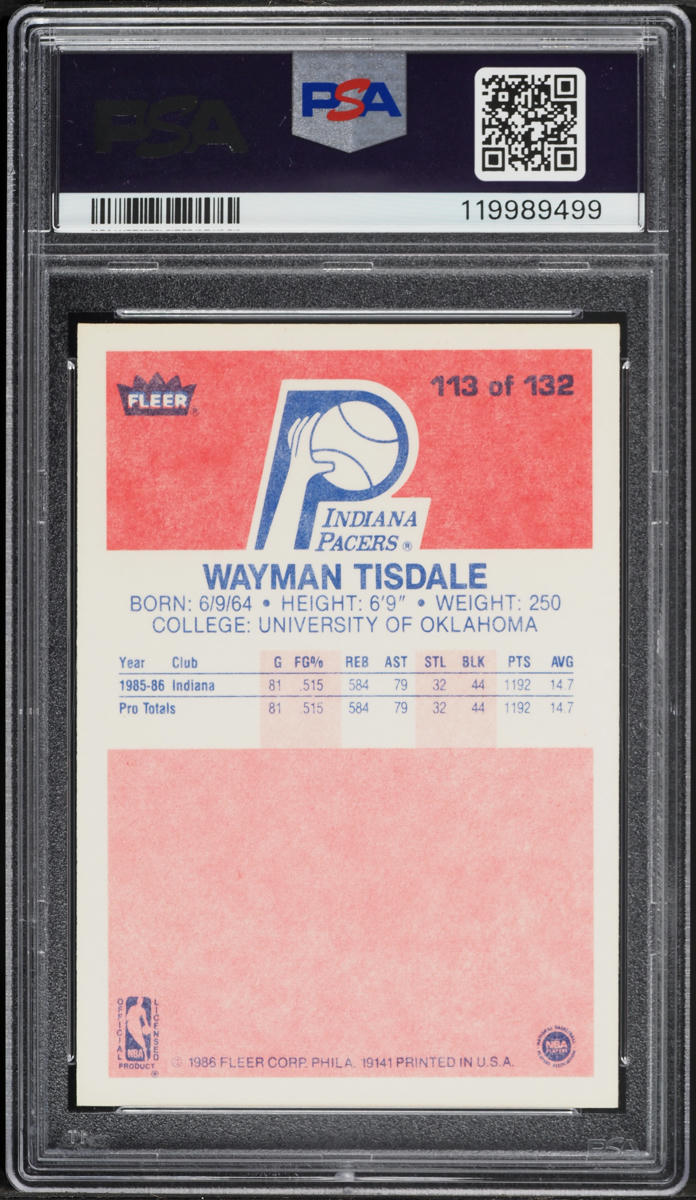 1986 Fleer Basketball Wayman Tisdale ROOKIE #113 PSA 7 NRMT