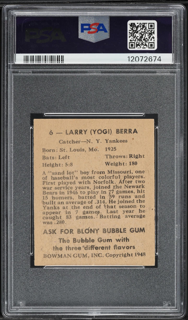 1948 Bowman Yogi Berra ROOKIE #6 PSA 7 NRMT