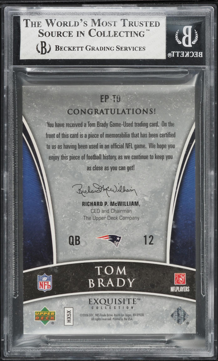 2006 Exquisite Collection Spectrum Tom Brady PATCH 1/1 #EPTO BGS 8 NM-MT