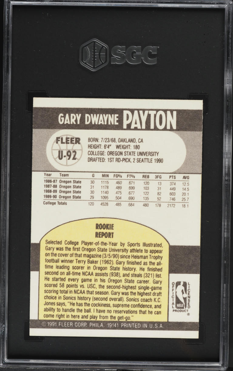 1990 Fleer Update Gary Payton ROOKIE #U-92 SGC 8 NM-MT