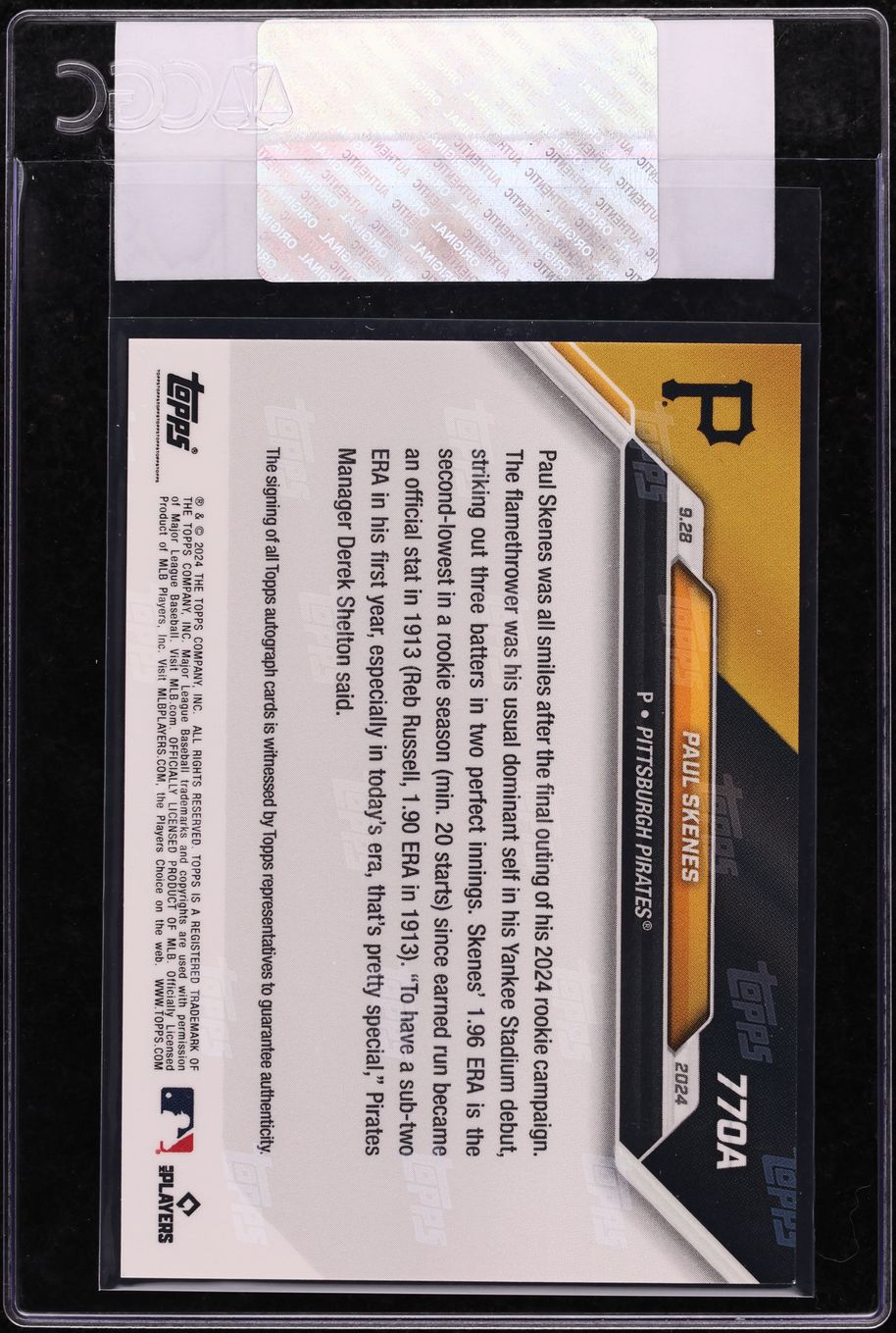 2024 Topps Now Gold Paul Skenes ROOKIE AUTO 1/1 #770A CGC AUTH