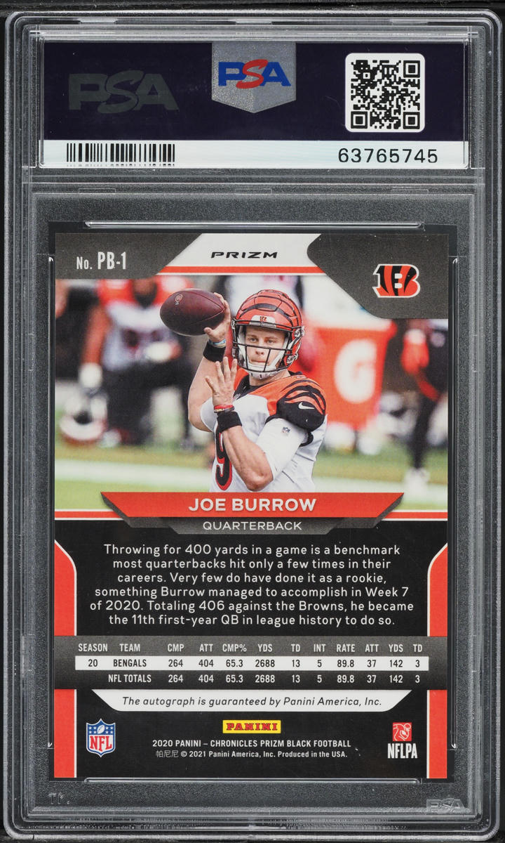 2020 Panini Chronicles Prizm Black Joe Burrow ROOKIE AUTO #PB-1 PSA 10 GEM MINT