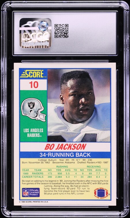 1990 Score Football Bo Jackson #10 CGC 9 MINT
