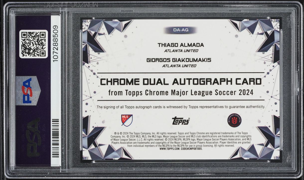 2024 Topps Chrome MLS Superfractor Almada Giakoumakis AUTO 1/1 #DA-AG PSA 8