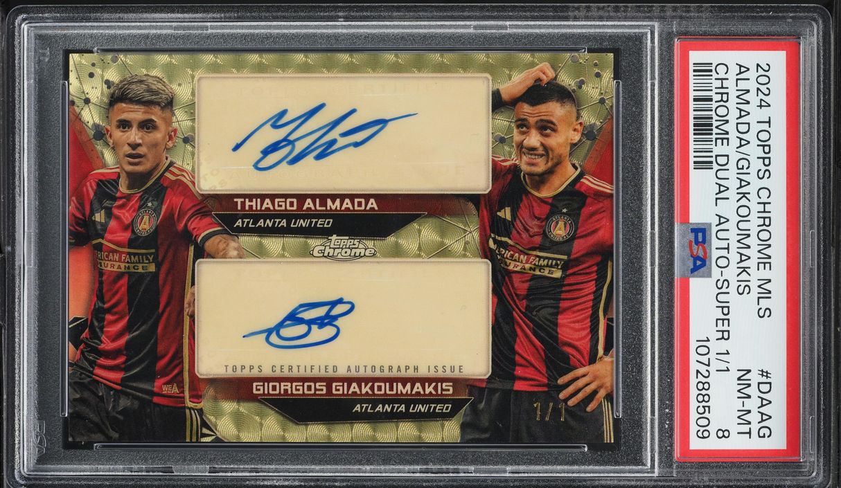 2024 Topps Chrome MLS Superfractor Almada Giakoumakis AUTO 1/1 #DA-AG PSA 8