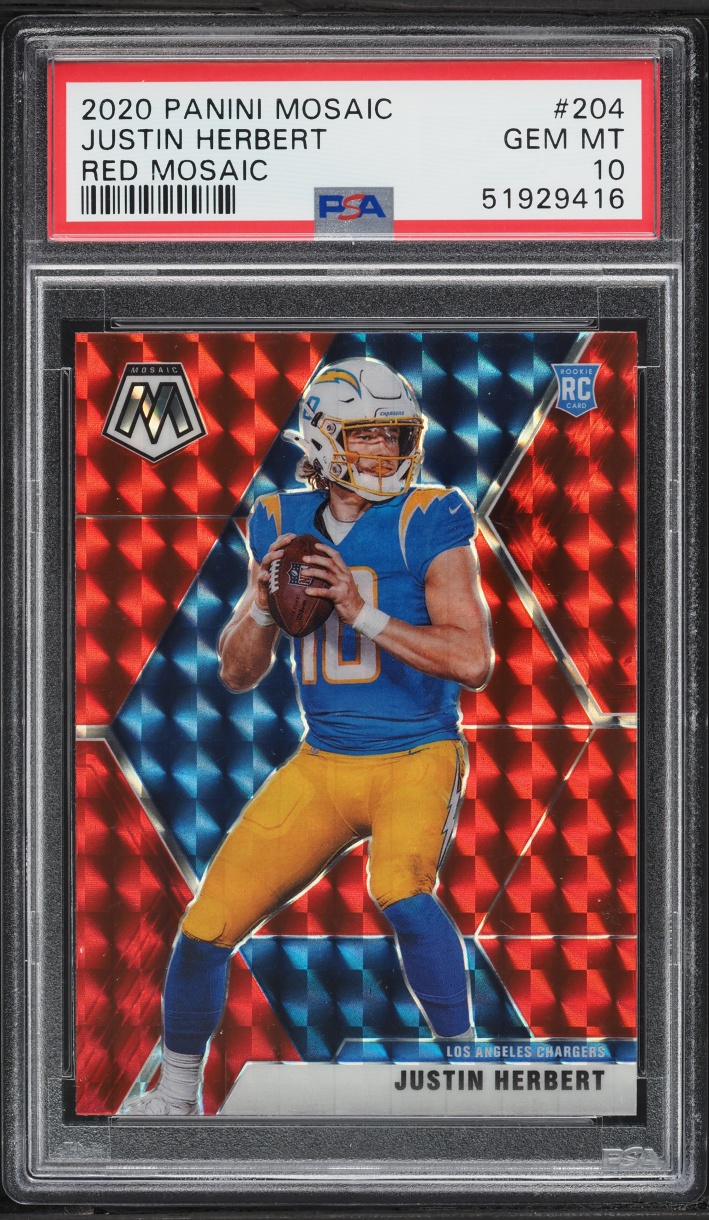 2020 Panini Mosaic Red Prizm Justin Herbert ROOKIE #204 PSA 10 GEM MINT