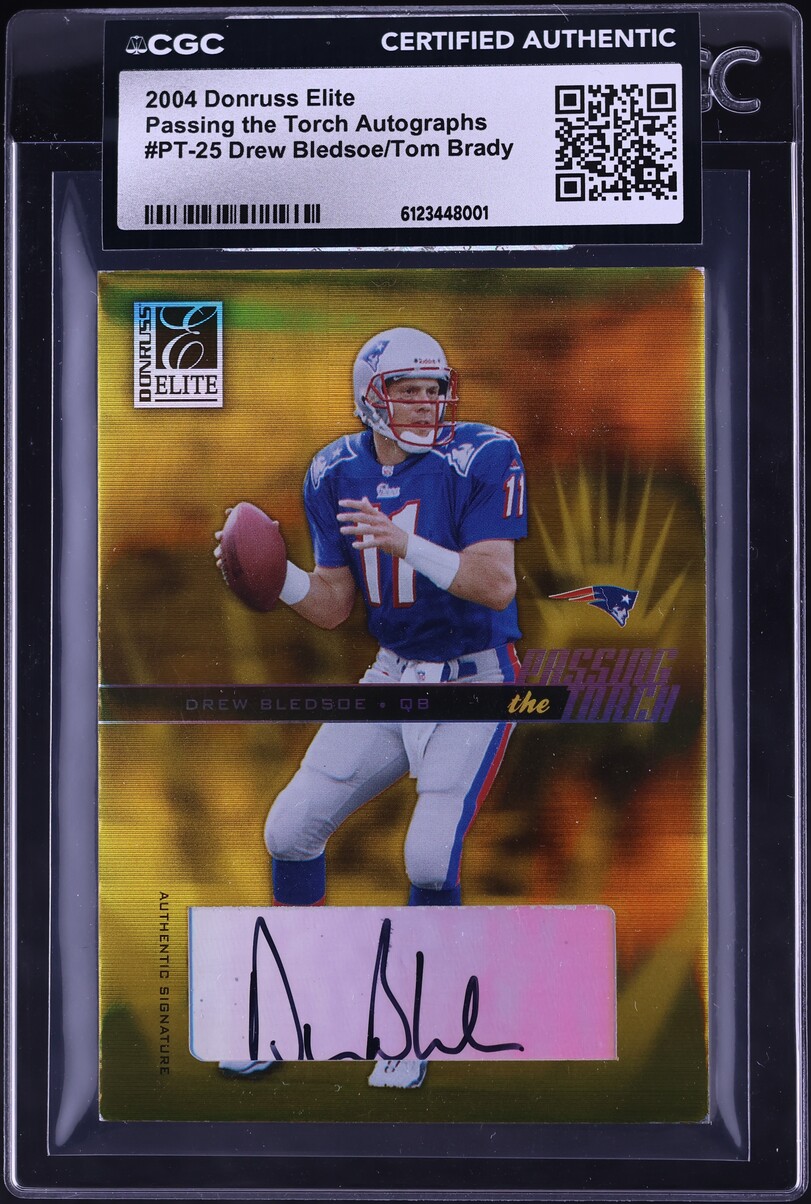 2004 Donruss Elite Passing The Torch Drew Bledsoe Tom Brady AUTO /50 #PT-25 CGC AUTH