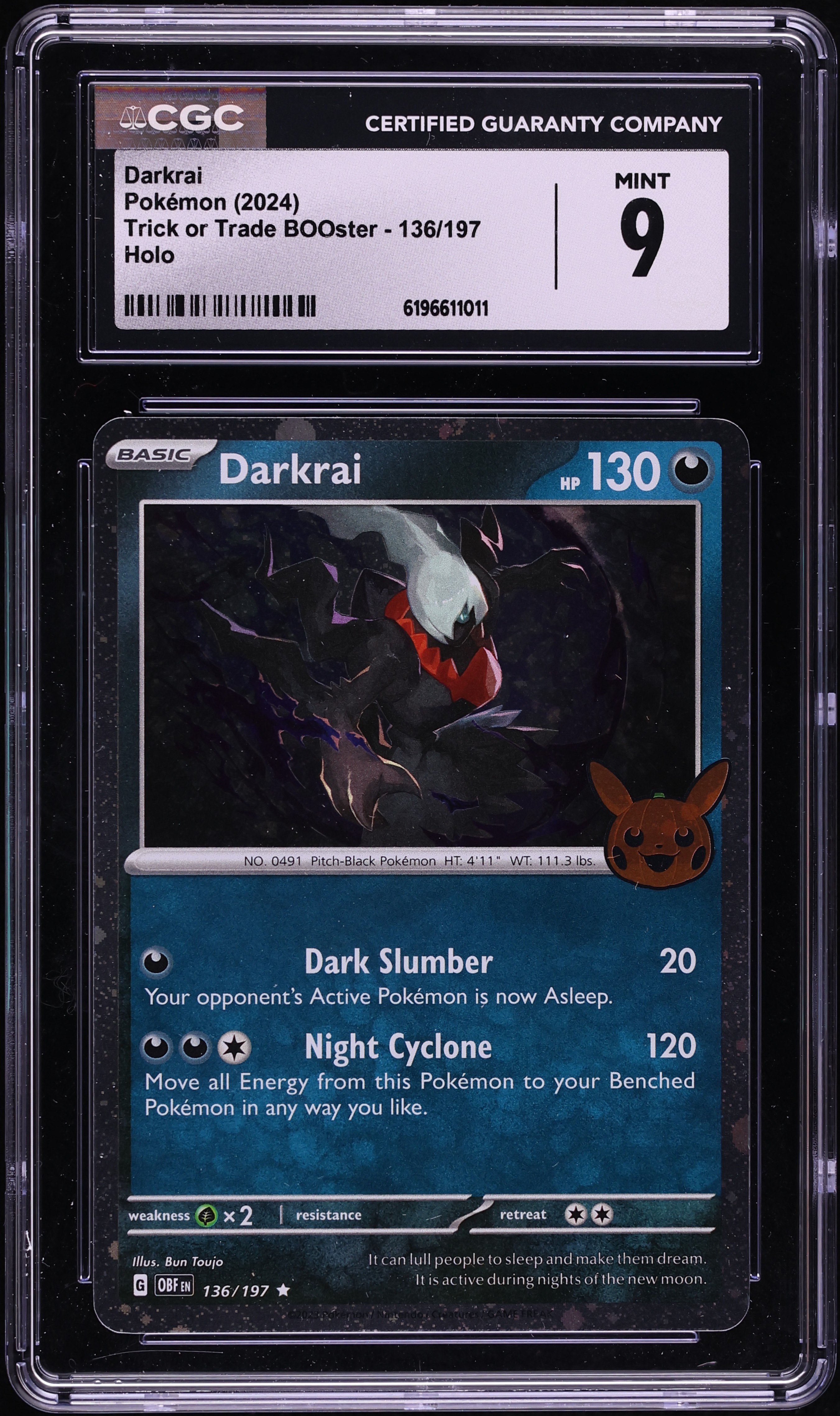 2024 Pokemon Scarlet & Violet Trick Or Trade BOOster Holo Darkrai #136 CGC 9 MINT