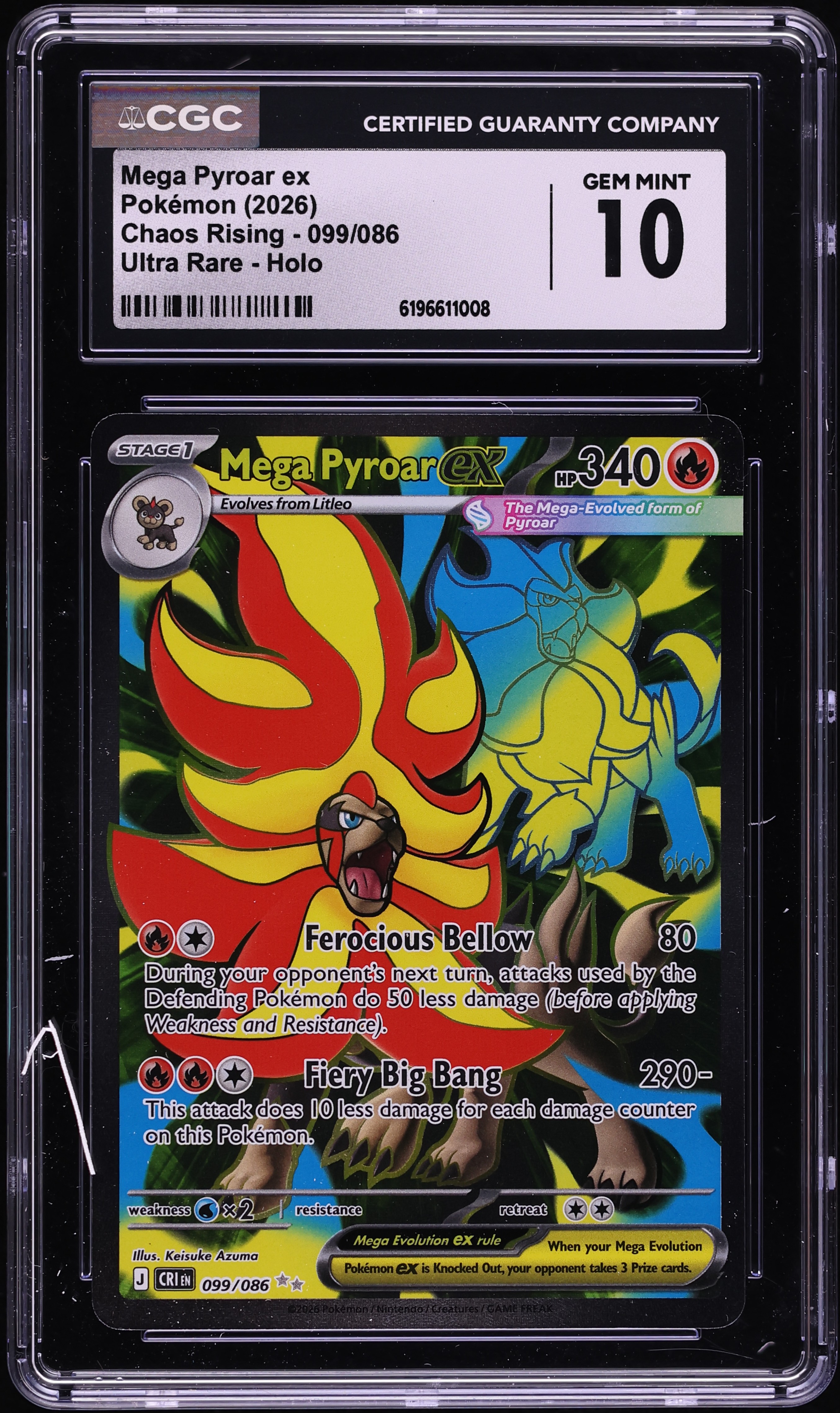 2026 Pokemon Mega Evolution Chaos Rising Full Art Mega Pyroar ex #99 CGC 10 GEM MINT