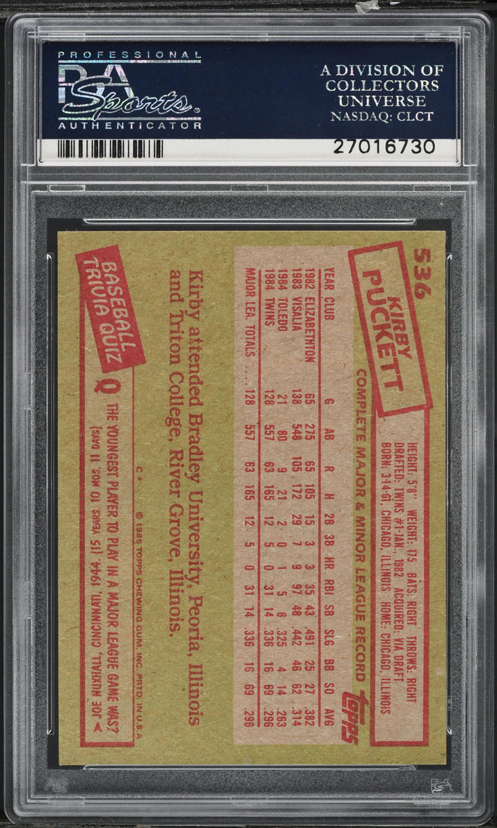 1985 Topps Kirby Puckett ROOKIE #536 PSA 10 GEM MINT