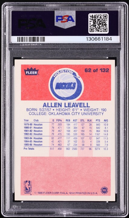 1986 Fleer Basketball Allen Leavell #62 PSA 7 NRMT