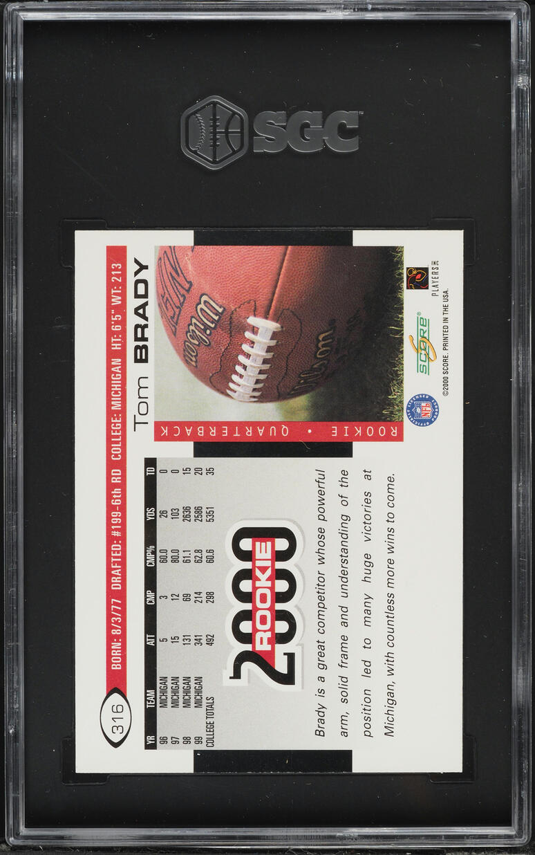 2000 Score Football Tom Brady ROOKIE #316 SGC 8 NM-MT