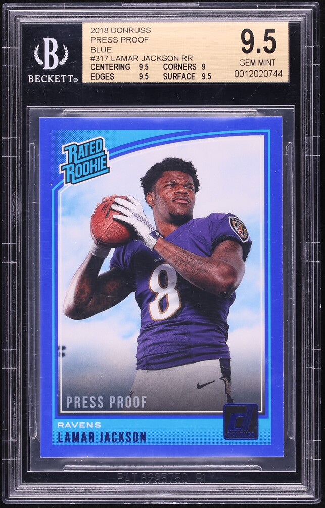 2018 Donruss Press Proof Blue Lamar Jackson ROOKIE #317 BGS 9.5 GEM MINT