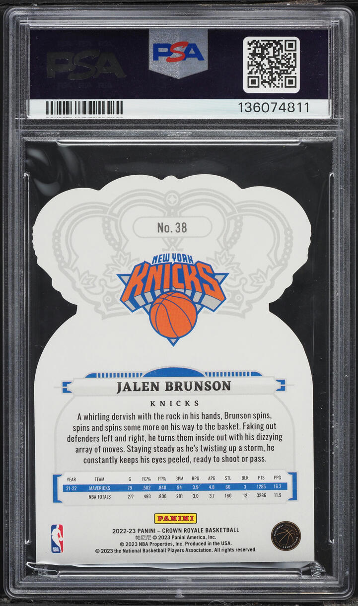 2022 Crown Royale Asia Gold Die-Cut Jalen Brunson /8 #38 PSA 10 GEM MINT
