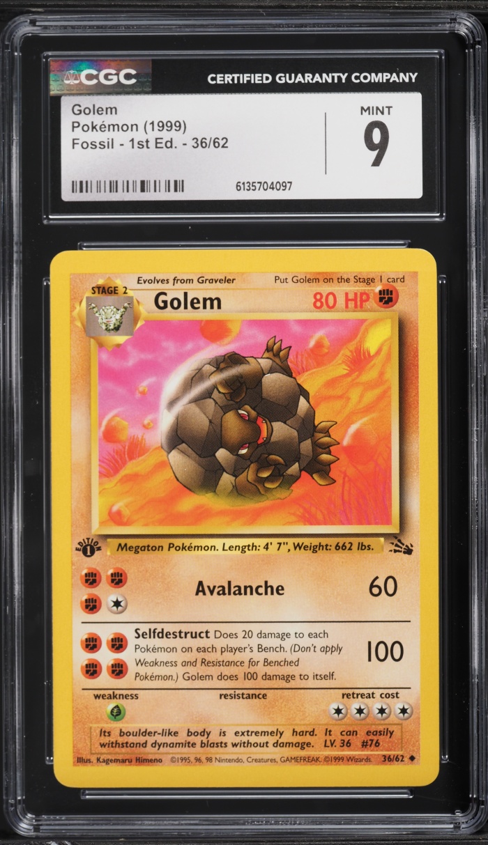 1999 Pokemon Fossil 1st Edition Golem #36 CGC 9 MINT