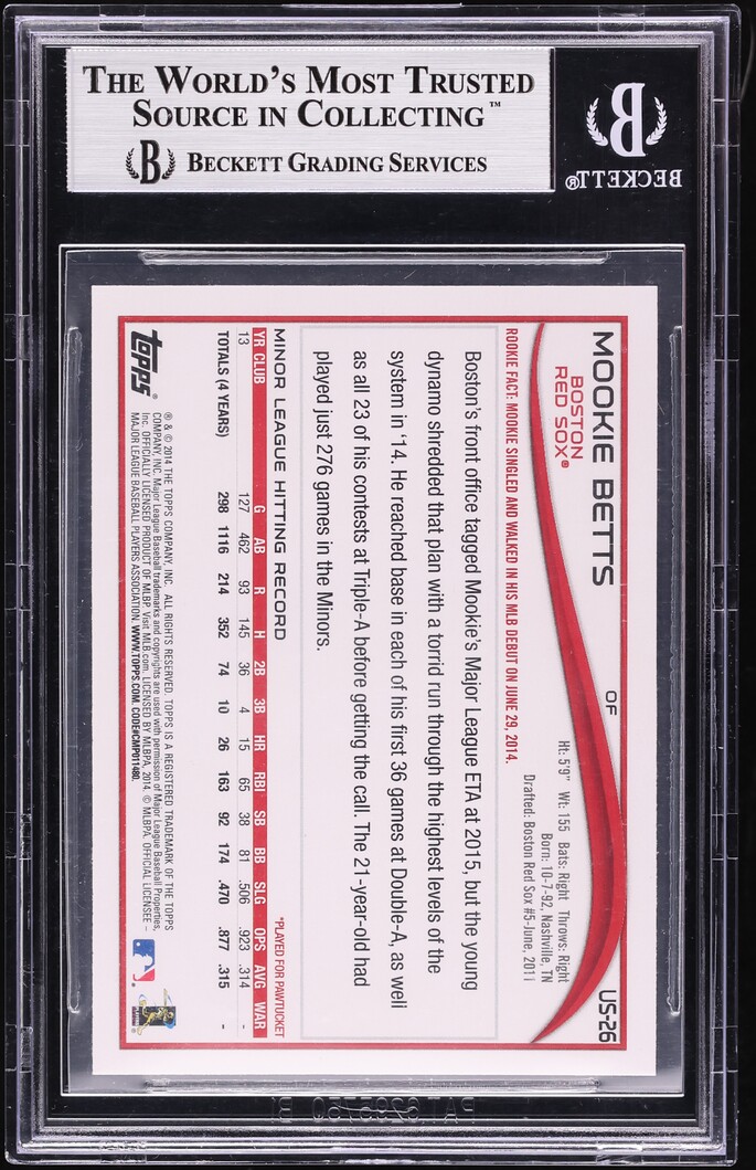 2014 Topps Update Mookie Betts ROOKIE #US-26 BGS 9 MINT