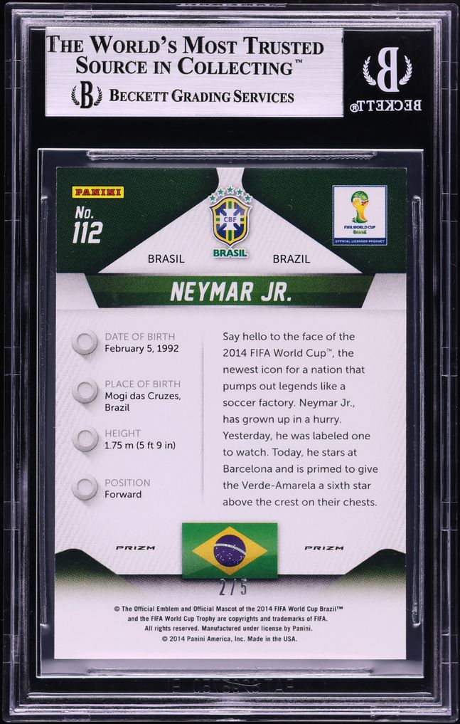 2014 Panini Prizm World Cup Gold Power Neymar Jr. /5 #112 BGS 9 MINT