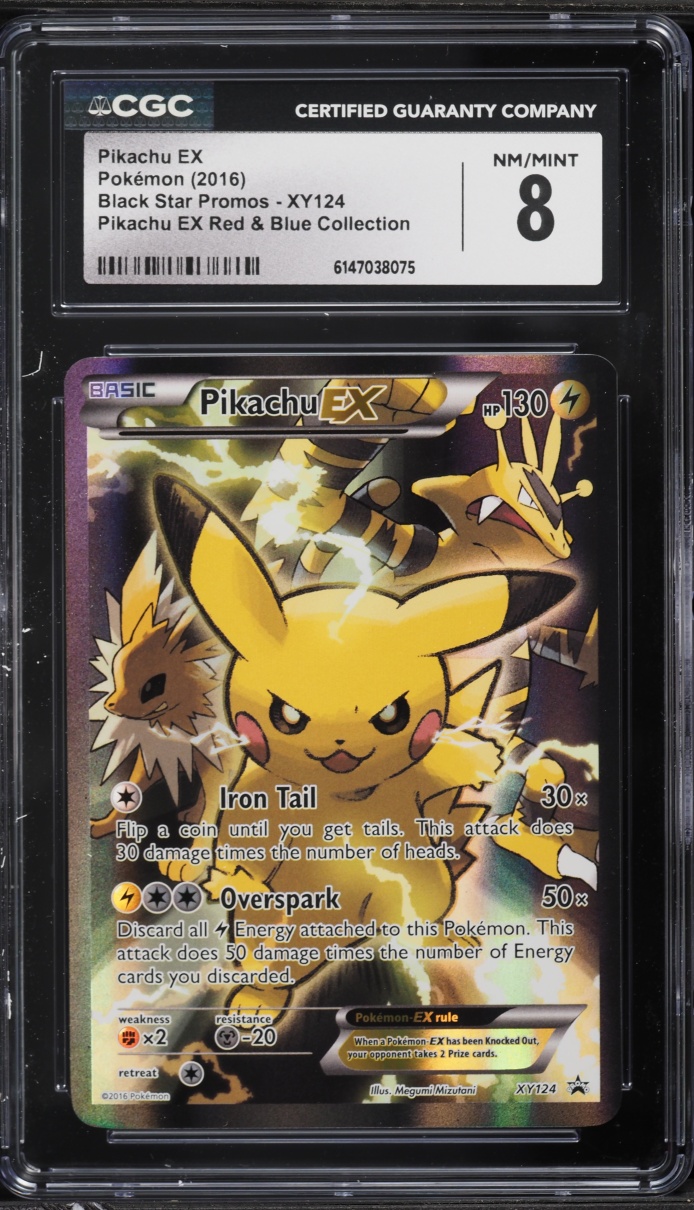 2016 Pokemon XY Black Star Promo Red & Blue Collection Full Art Pikachu EX #XY124 CGC 8 NM-MT