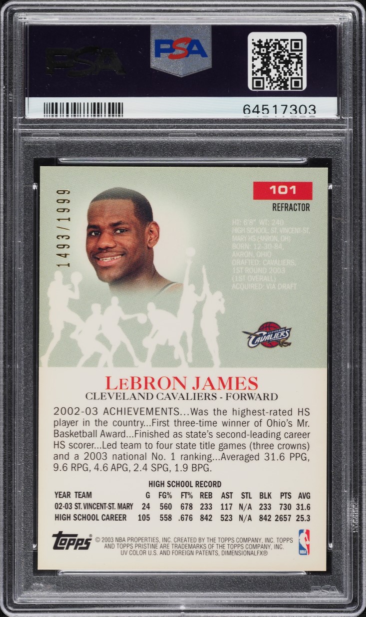 最終価格！　Lebron James 2003 RC /1999 シリ 2003 Topps Pristine Refractor LeBron James ROOKIE /1999 #101