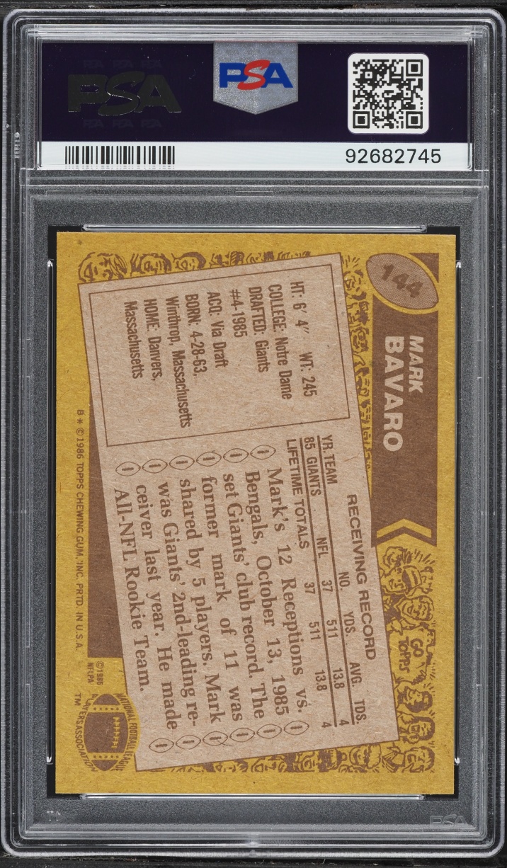 1986 Topps Football Mark Bavaro ROOKIE #144 PSA 7 NRMT